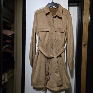 Crescent Women's Tan Suede Belted Women's Jacket Style Dress Size Large